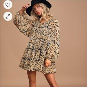 Free Swinging Black Floral Print Ruffled Mini